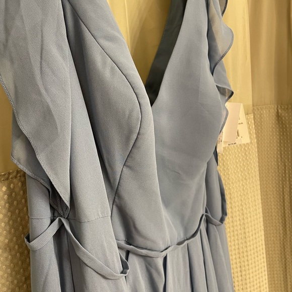 BNWT- David’s Bridal Flutter Sleeve Bridesmaid Dress with Cascade : Steel Blue - Picture 5 of 15